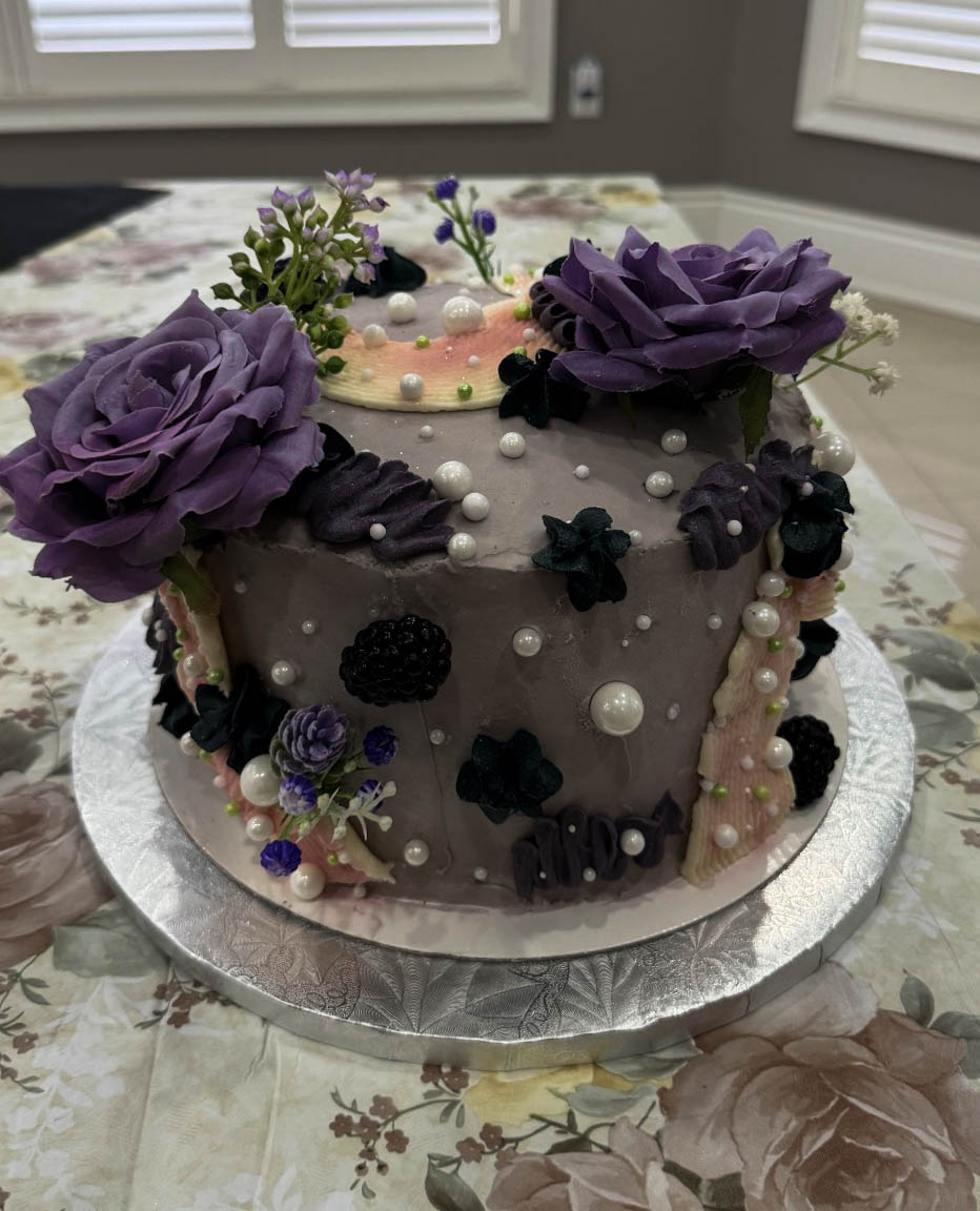 Gold Leaf & Pearl Blackberry Velvet Cake